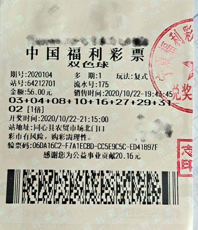晒票分享，双色球2020104期购彩经历与心得